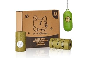 Watreeco 270 Counts Dog Poop Bags Rolls with Dispenser & Leash Clip, Scented Poop Bags for Dogs Waste, Extra Thick & Leak Proof for Poop Doggie Puppy Pet Waste, 9" x 13", Dark Khaki
