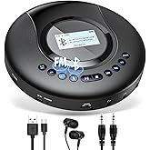 ARAFUNA Portable CD Player Bluetooth with FM Radio, 2000mAh Rechargeable CD Player for Car with LCD Screen, Anti Shock Protection Compact Player with Headphone, AUX Cable