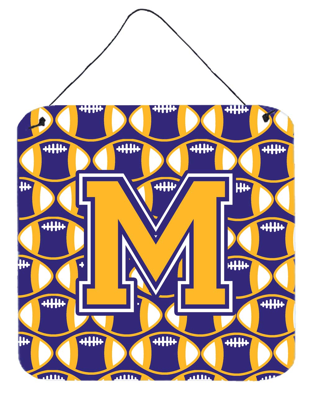 Caroline's Treasures Letter M Football Purple and Gold Wall or Door Hanging Prints CJ1064-MDS66, Aluminum, 6x6 โ image 1