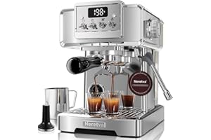 Neretva Espresso Machine, 58mm Professional Espresso Coffee Machine 15 Bar Retro Espresso Maker with Powerful Milk Frother & Visible Pressure Gauge for Home Barista Latte and Cappuccino Maker-Silver