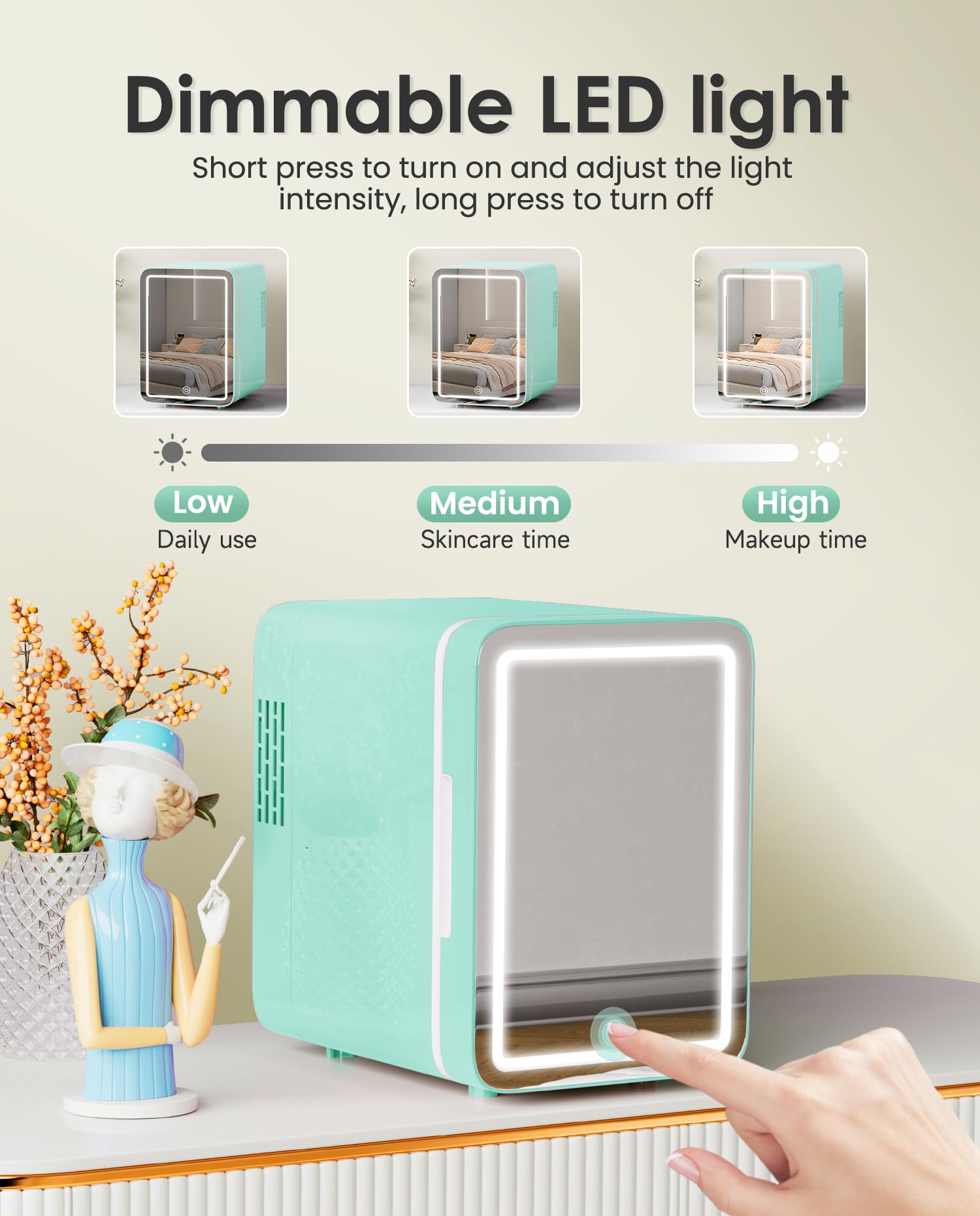 CUTIEWORLD Skincare Fridge, Makeup Fridge for Bedroom, Green