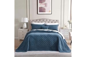 HZ & HY Oversized King Bedspread - Shabby Chic Rustic Look - Enzyme Washed, Ultra Soft & Lightweight, Reversible, Cotton/Polyester, 5 Piece, Majolica Blue