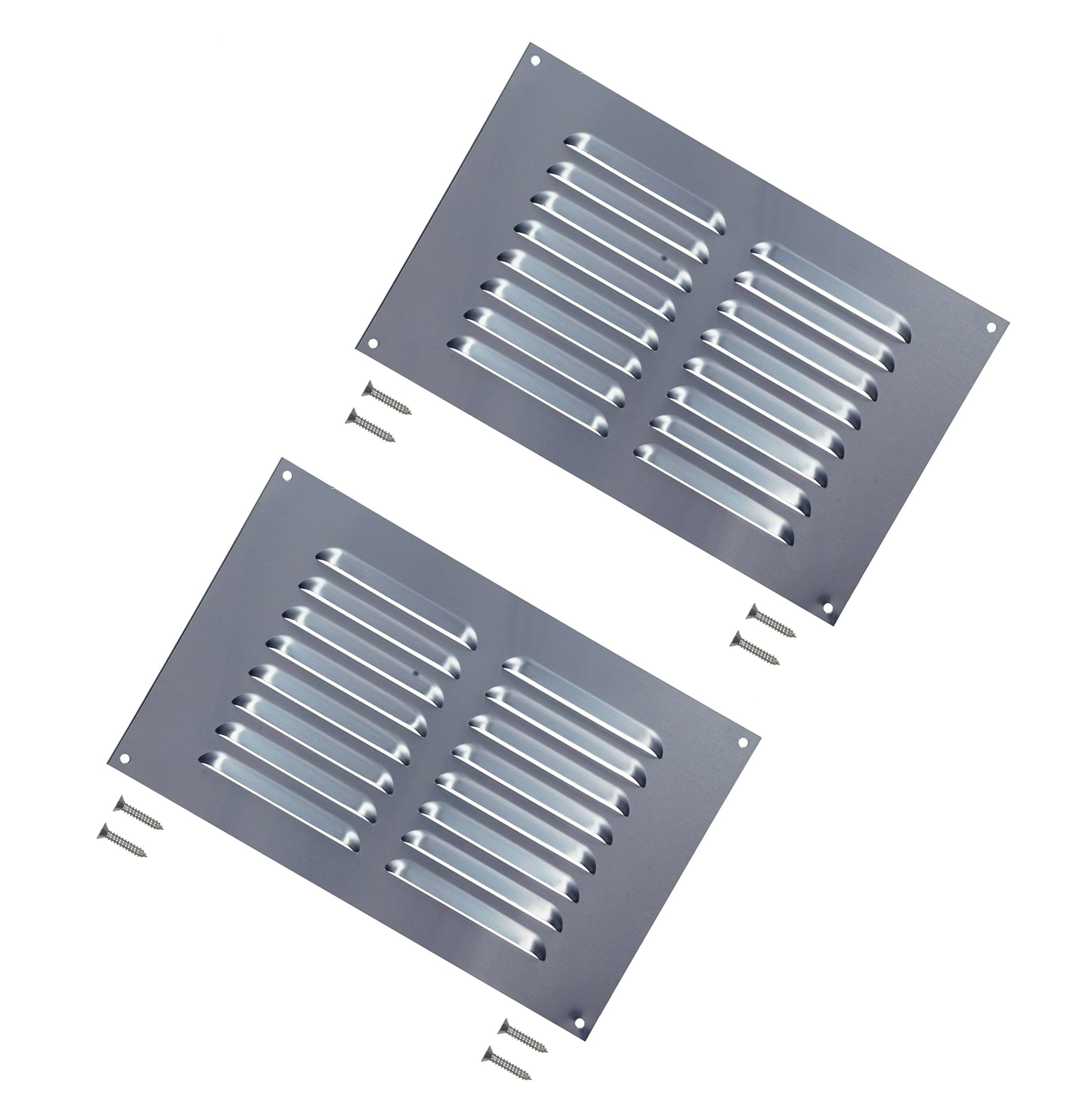 TERF® 9'' X 6'' Aluminium Louvre Air Vents 9'' X 6'' Grill Wall/Door Cover Ventilation Plate including Fixing Screw - Pack of 2