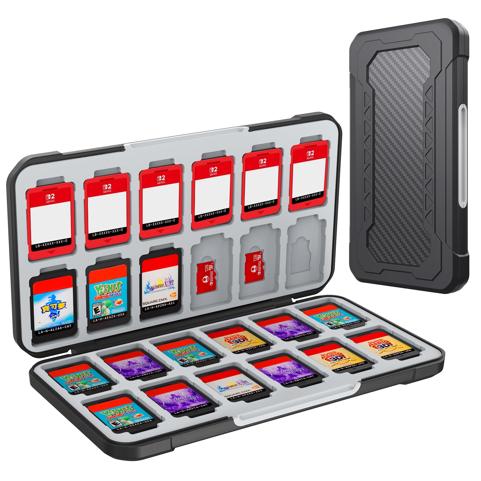 HEIYING Switch Game Case for Nintendo Switch 2 2025 /Lite/OLED, Black Memory Games Holder Case with 24 Game Card Slots and 24 Micro SD Cards Slots