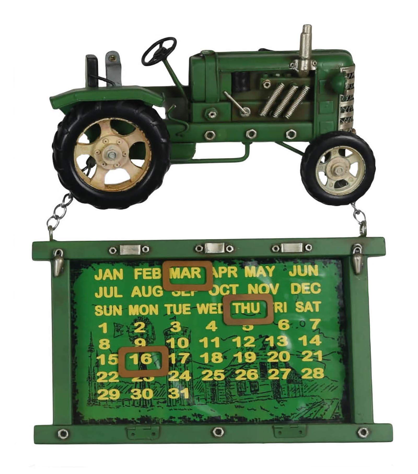 34cm Green Vintage Tractor Wall Hanging Calendar Tin Plate Metal Decorative