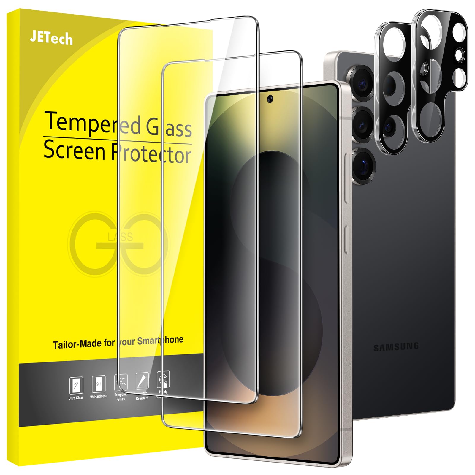 Photo 1 of JETech Screen Protector for Samsung Galaxy S25 Ultra 5G with Camera Lens Protector, Tempered Glass Film, Fingerprint ID Compatible, HD Clear, 2-Pack Each