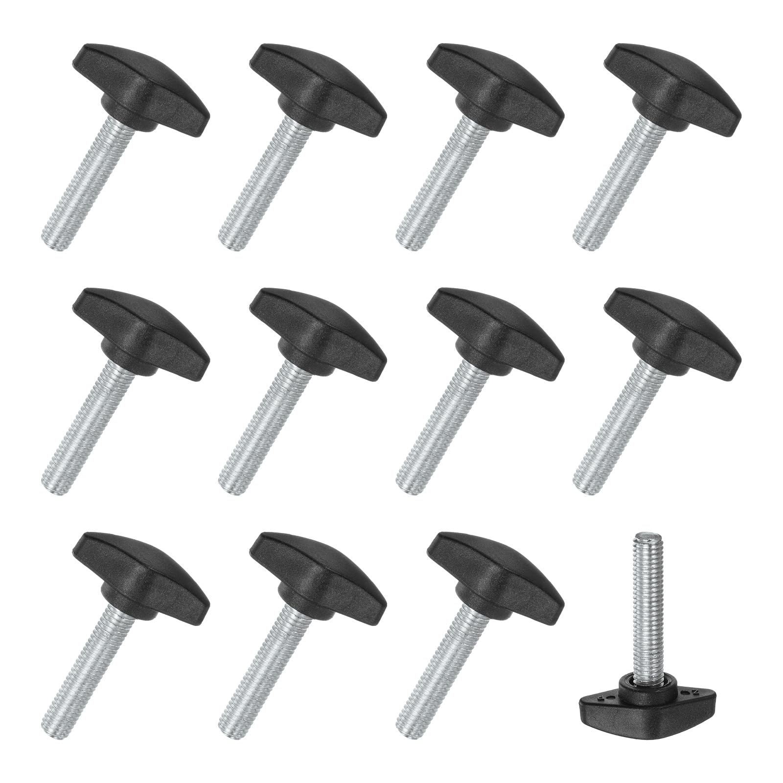 M METERXITY 12-Pack Thumb Screws, M8x35mm Tee Wing Knobs, Plastic T Handles Clamping Knob for Woodworking/Machinery/Equipment, Tightening Thread Thumbscrew [Black]