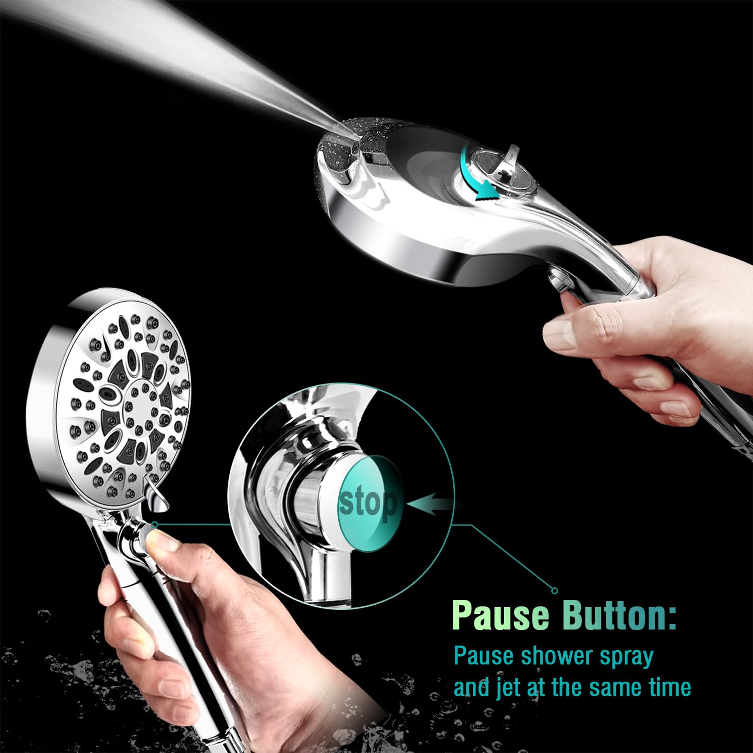 Handheld Shower Head with Filter: INAVAMZ 10 Spray Modes Shower Head High Pressure with ON/OFF Pause Switch, 15 Stage Shower Water Filter for Hard Water Remove Chlorine and Harmful Substances