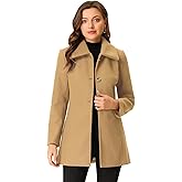 Allegra K Women's Single Breasted Turndown Collar Overcoat Vintage Winter Dress Coat with Pockets