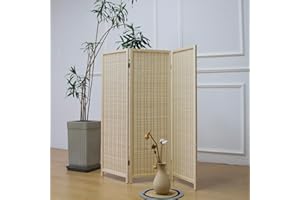 Furnnylane 3 Panel Room Divider Short Folding Screen Divider,Double Sided Bamboo Divider Screen for Room Separation,Beige,47.2" H x 46.1" W