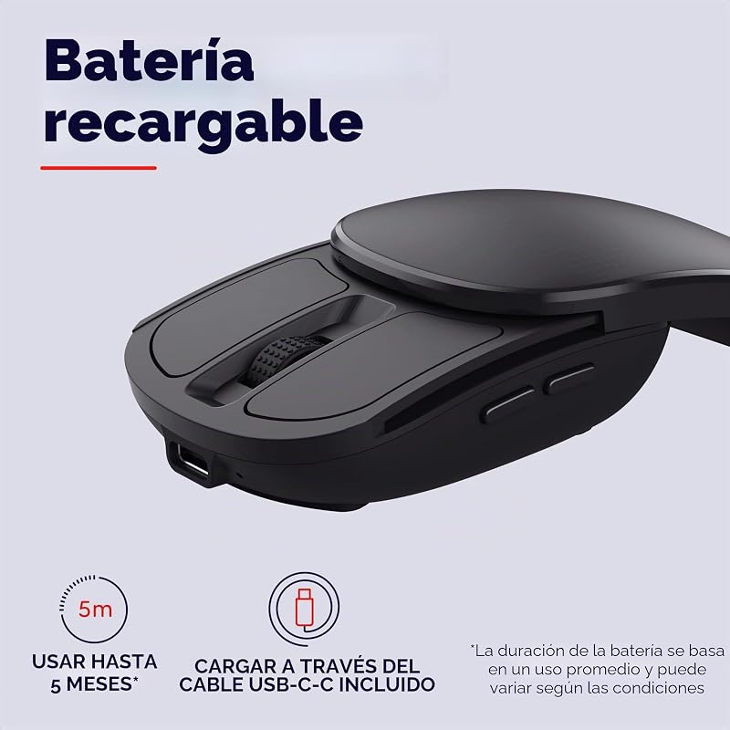Rato sem fios dobrável Zylo com recetor USB-C Micro, preto