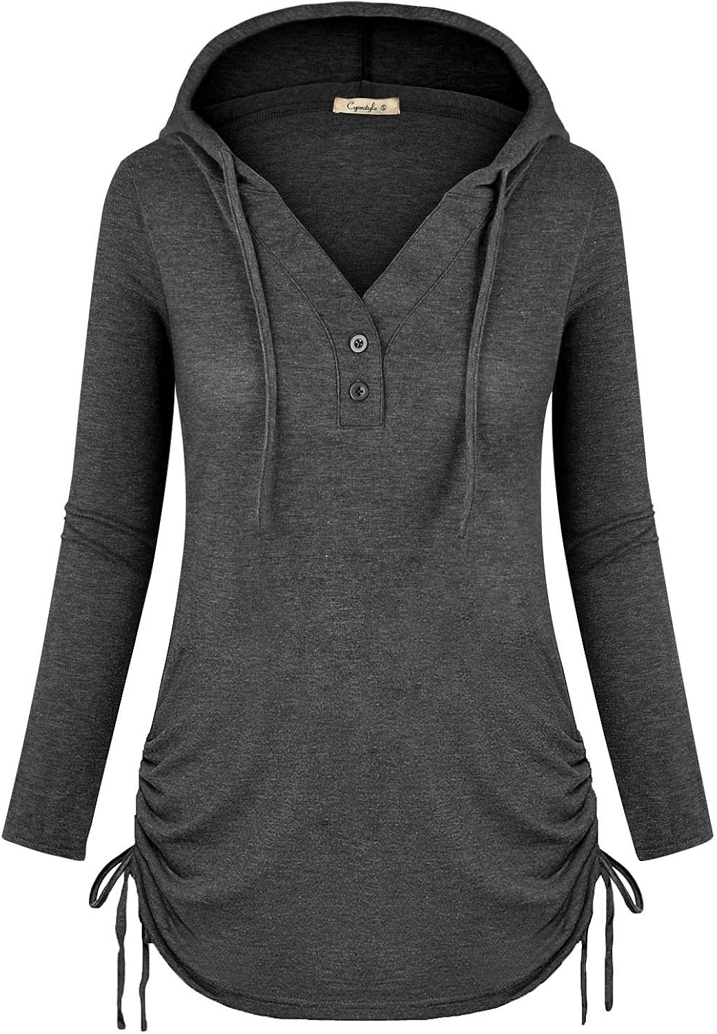 drawstring half button hooded sweater