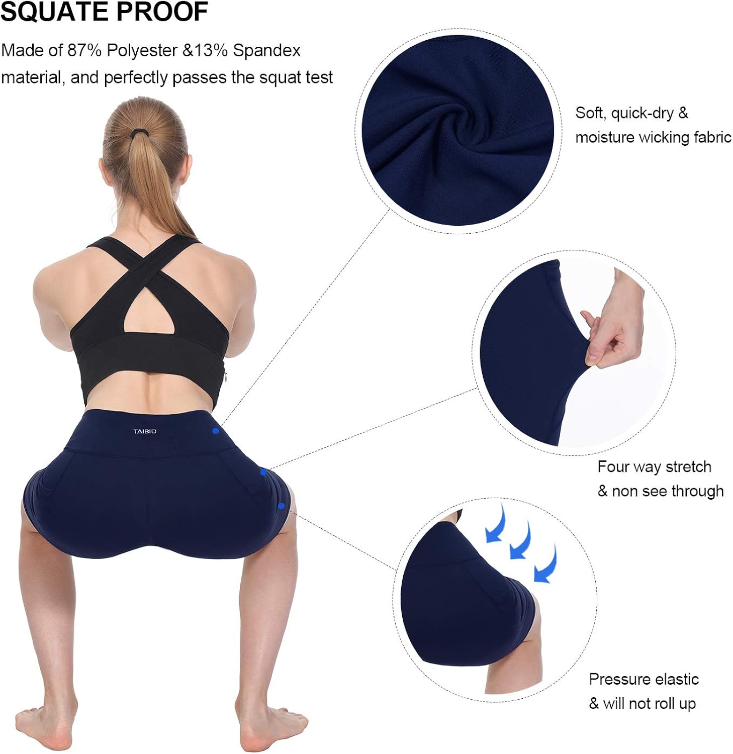 TAIBID Women's High Waist Workout Running Yoga Shorts Side Pockets Tummy Control Athletic Shorts, Size S - XXL: Clothing