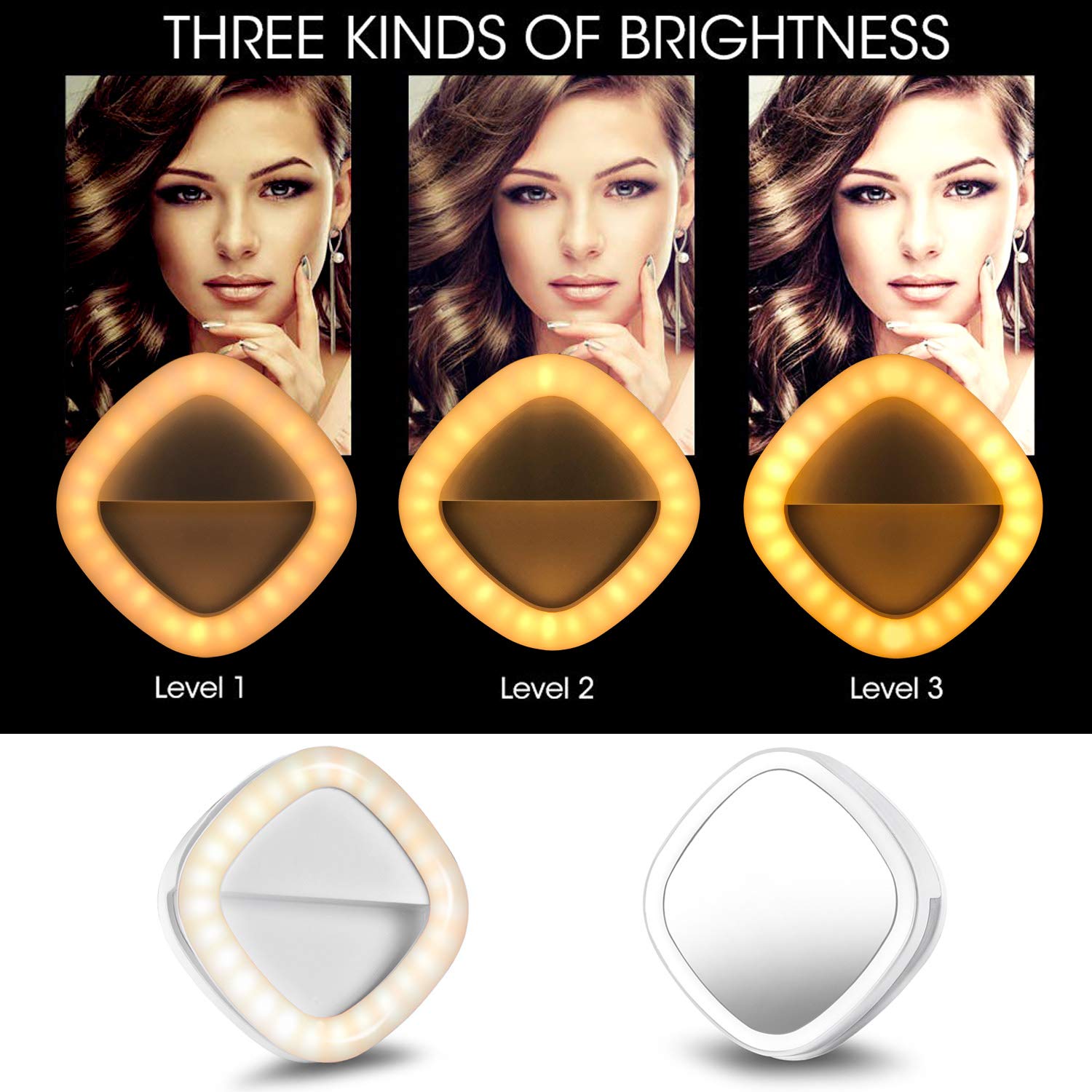 Selfie Ring Light, Solarxia Rechargeable Selfie Lights with Makeup Mirror [52 LED Bulbs][3-Light Mode][9-Level Brightness] for iPhone iPad MacBook Laptop Android Camera(White)