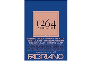 Honsell 19100654 Fabriano Bristol Pad 1264, 4 Glued, 200 g/m², DIN A4, 50 Sheets of White, Extra Smooth Paper, Acid Free, Ide