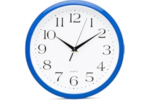 Bernhard Products 10 Inch Blue Quartz Analog Wall Clock - Silent, Easy to Read, Quality Construction, Simple Design, Lightweight, Easy to Hang, Battery Operated