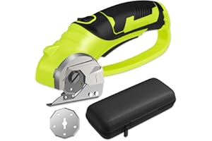 PRATUOR Cordless Electric Scissors - 4V Rechargeable Rotary Cutter with Safety Lock & LED Light, Heavy Duty Tool for Cardboard, Leather, Carpet, Plastic, Fabric, Crafting, Sewing & DIY, with Case (Green)