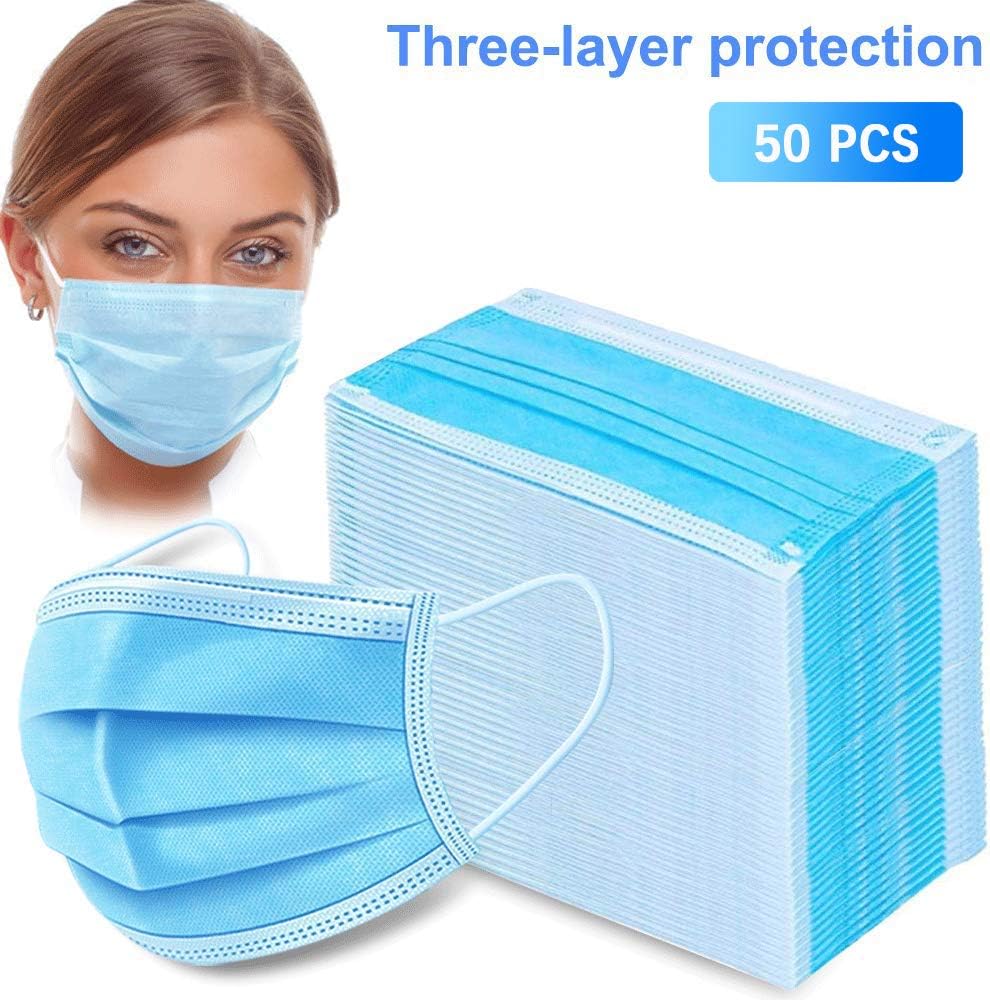 Surgical Face Mask Ear Loop, Disposable Surgical Masks, Blue Protective Mask, Dust Protective Respiratory Mask, pack of 50