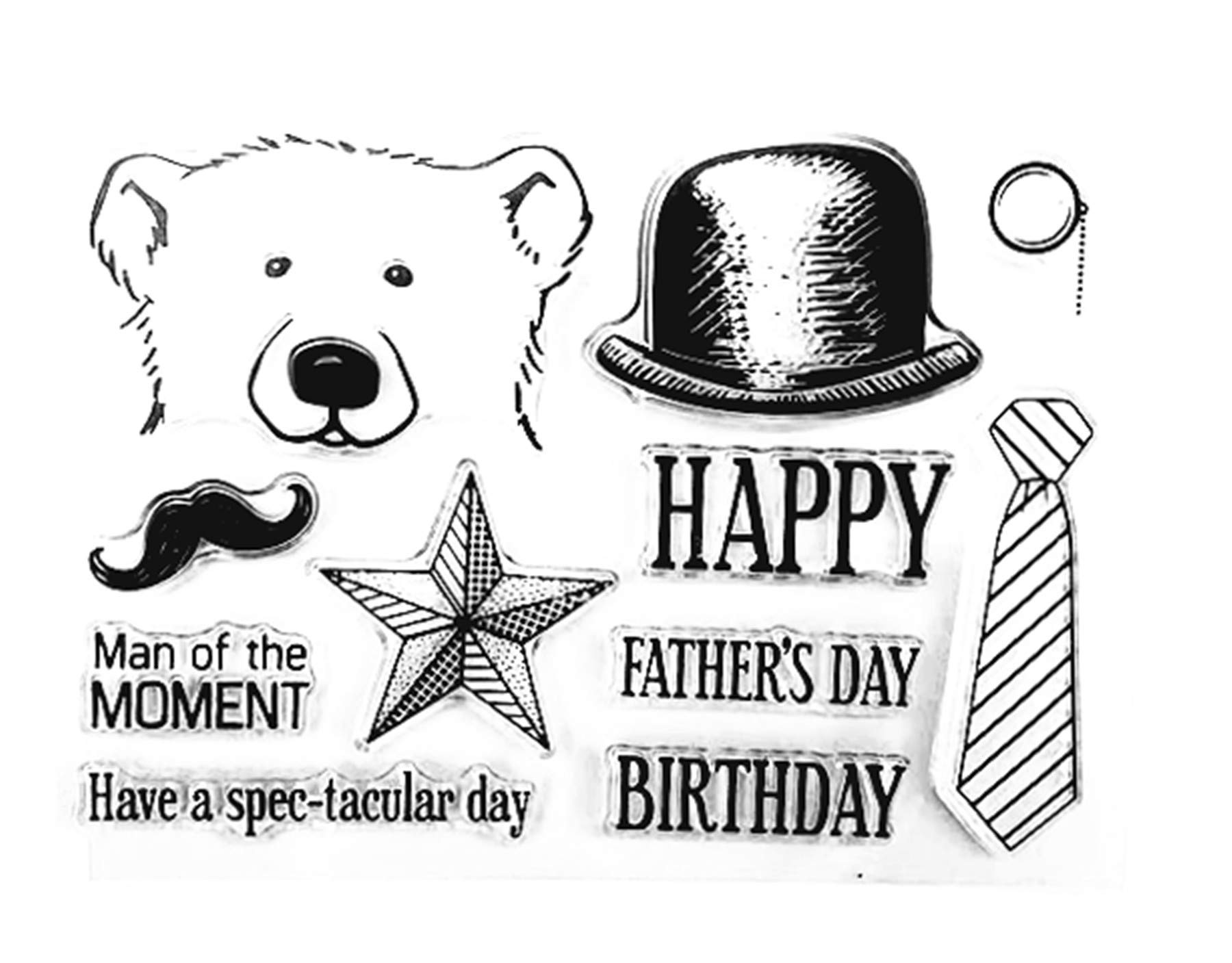 arriettycraft Father's Day Bear Happy Birthday Hat Tie Clear Stamps for Cards Making Decoration Clear Stamps or Scrapbooking Paper Craft Tools