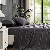 Yibeizi Grey 100% Viscose Derived from Bamboo Sheets Set Full Size, 4 Pieces Cooling Silky Bed Sheets for Hot Sleeper, Luxury Hotel Soft Deep Pocket Fitted Bedsheets