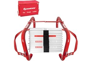 SHAREWIN Portable Fire Ladder 2 Story Emergency Escape Ladder 15 Ft with Wide Steps V Center Support
