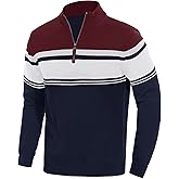 EKLENTSON Men's Quarter Zip Pullover Sweater Striped Knitted Turtleneck Pullover Winter Golf Sweater