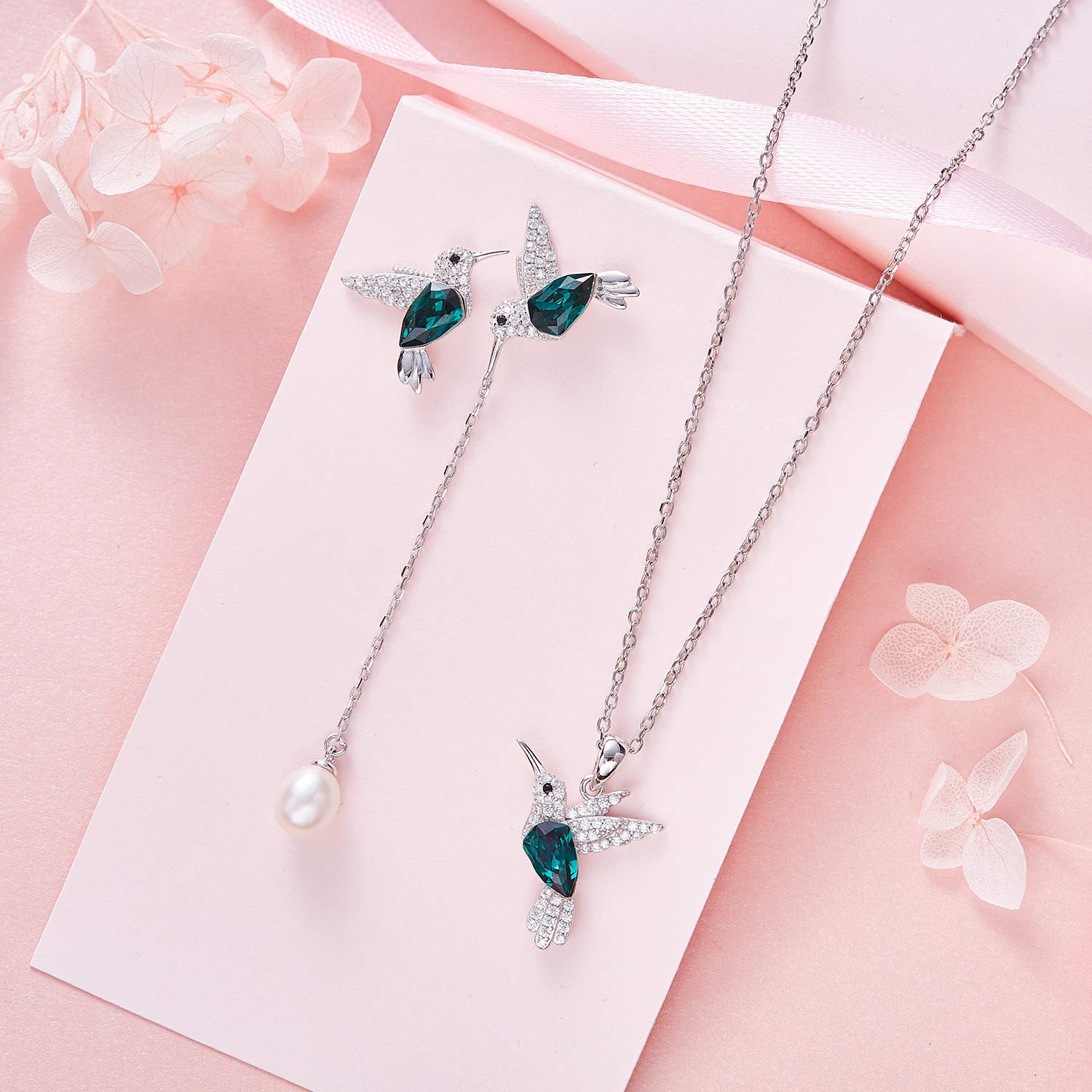 CDE Hummingbird Jewelry Set for Women 925 Sterling Silver Swarovski Necklaces Earrings Fine Jewelry Sets