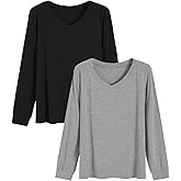 Latuza Women's Bamboo Viscose Pajama Top Long Sleeve V-Neck Sleep T-Shirt