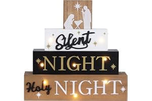 Nativity Sets for Christmas Indoor, MEETYAMOR Large Size LED 4-Layered Nativity Scene Wooden Block Silent Night Holy Night Sign Decor,Christmas Decorations Indoor for Home, Mantle, Table
