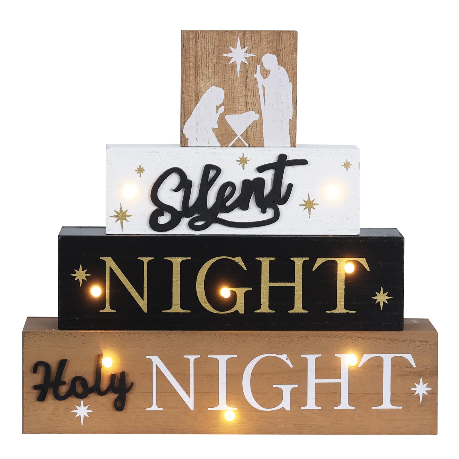Photo 1 of MEETYAMOR Large Size LED 4-Layered Nativity Scene Wooden Block Silent Night Holy Night Sign Christmas Decor for Indoor, Mantle, Table