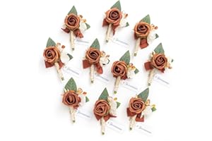 Ling's Moment Boutonniere for Men, 10pcs Groomsmen Guest Boutonniere, Artificial Flowers for Wedding Décor/Prom/Homecoming,et