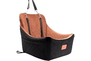 WOOAIDAGG Dog Car Seat for Medium Sized Dog,Pet Travel Car Bed with Seat Belt Channle,Fully Detachable and Washable Car Dog Seat with Adjustable Straps,3 Straps Easy to Install (Black/Brown)