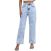 Kedera Women's Wide Leg Jeans Rhinestone Bling Jeans High Waisted Denim Pants