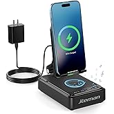 Jteman Cell Phone Stand with Bluetooth Speaker and Wireless Charger,Desktop Charging Station Stand Speaker for iPhone,Christmas Birthday Gift for Men Women (Black)