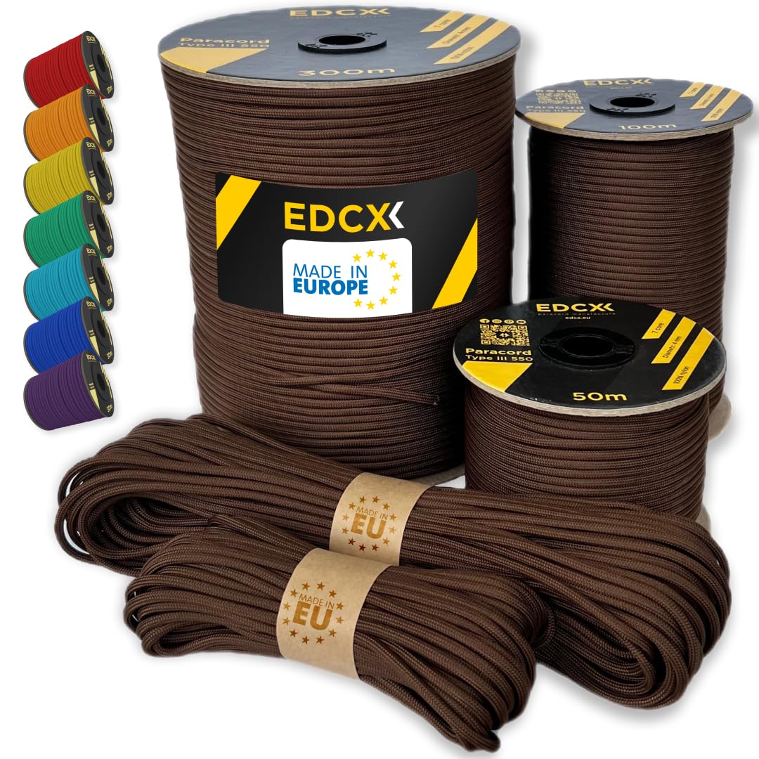 EdcX Paracord 4mm, 35+ Solid Colors (10m, 15m, 30m, 50m, 100m, 300m) | Ideal for Crafting, DIY, Camping, Survival, Outdoor | 100% Nylon Rope 4mm | Tactical Cord 550 Type III (Chocolate, 10 m) — image 1
