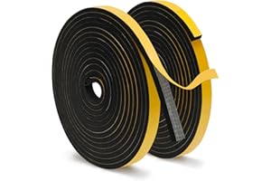 QILIMA 2 Rolls 1/2" W x 1/4" H x 16.4' L Self Adhesive Foam Tape Weatherstrip, High Density Door Window Seal for Soundproofin
