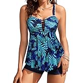 Kate Kasin Tankini Swimsuits for Women 2025, Two Piece Tummy Control Bathing Suit, Floral Flowy Swim Tops with Short Swimwear