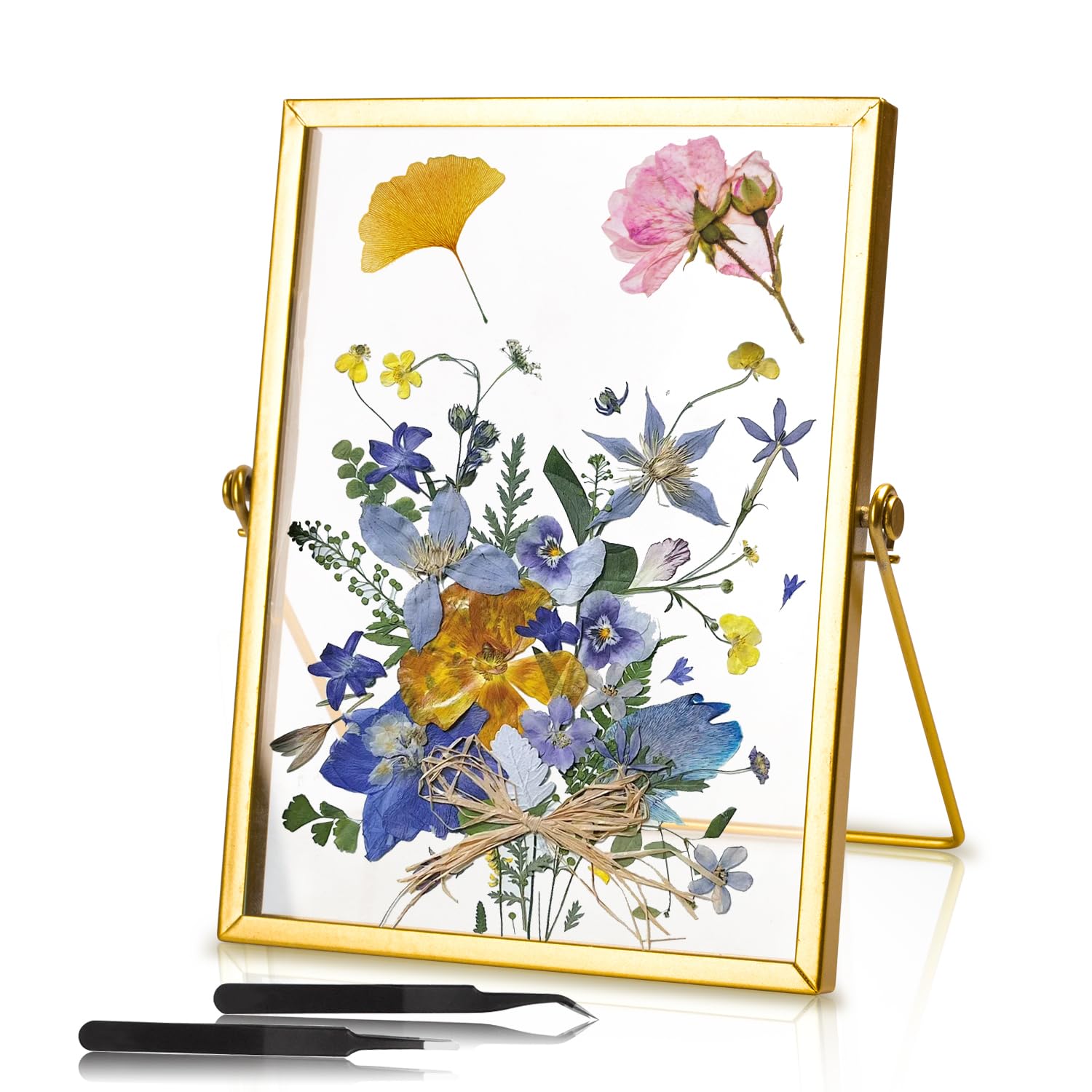 Unvtap Gold Photo Frame 8x6 Inch Glass Frames for Pressed Flowers Double Sided Transparent Pressed Flower Frame Countertop Display Glass Picture Frames Handmade Plant Specimen Artwork Picture Frame