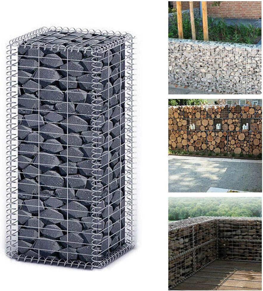 Froadp 100x50x30cm Gabion Stone Basket Metal Stacking Rock Cage Decorative Fences Wire Netting Columns Mesh Various Sizes for Garden Privacy Protection Yard Noise Protection