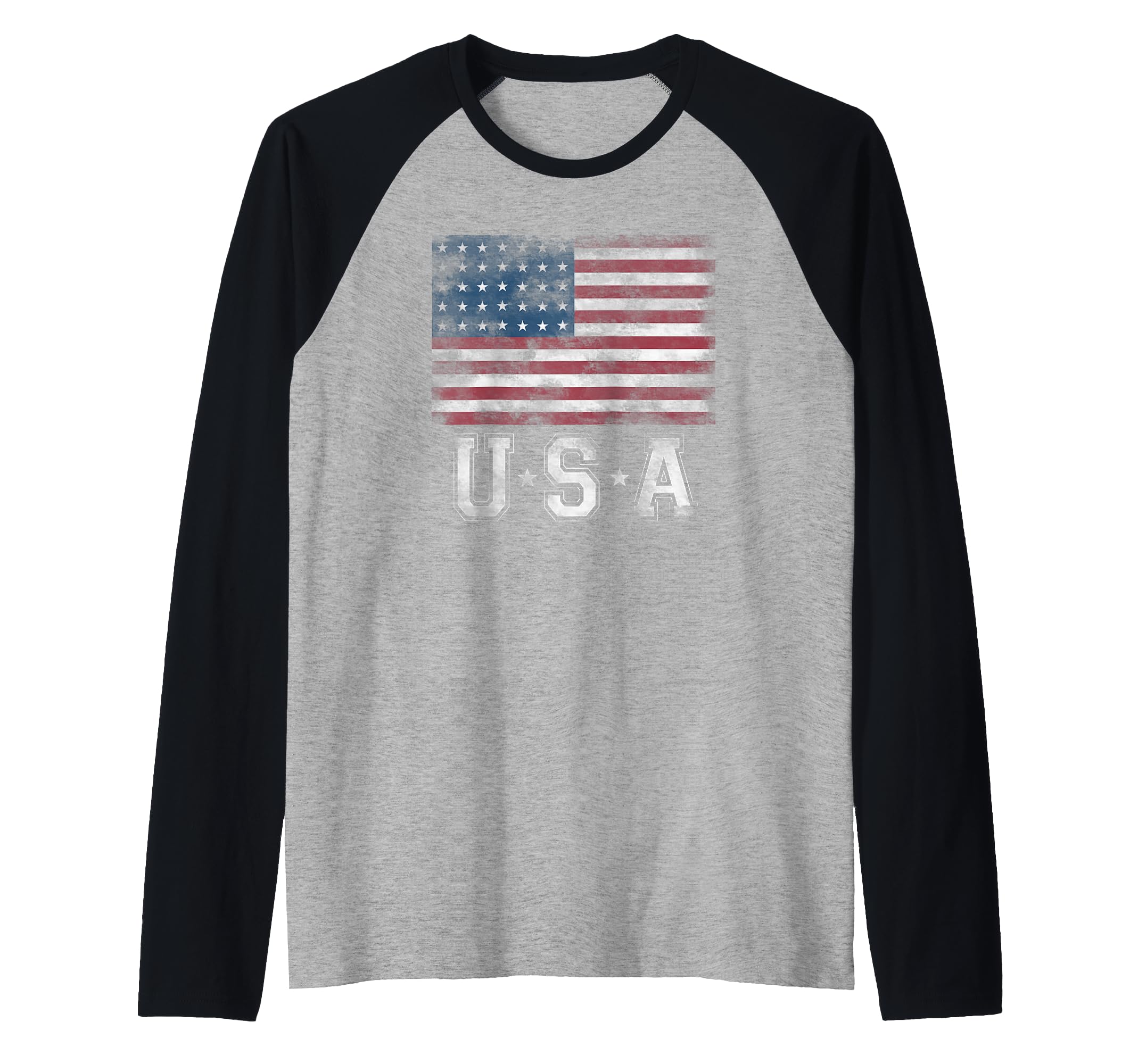 American Flag Distressed USA Raglan Baseball Tee