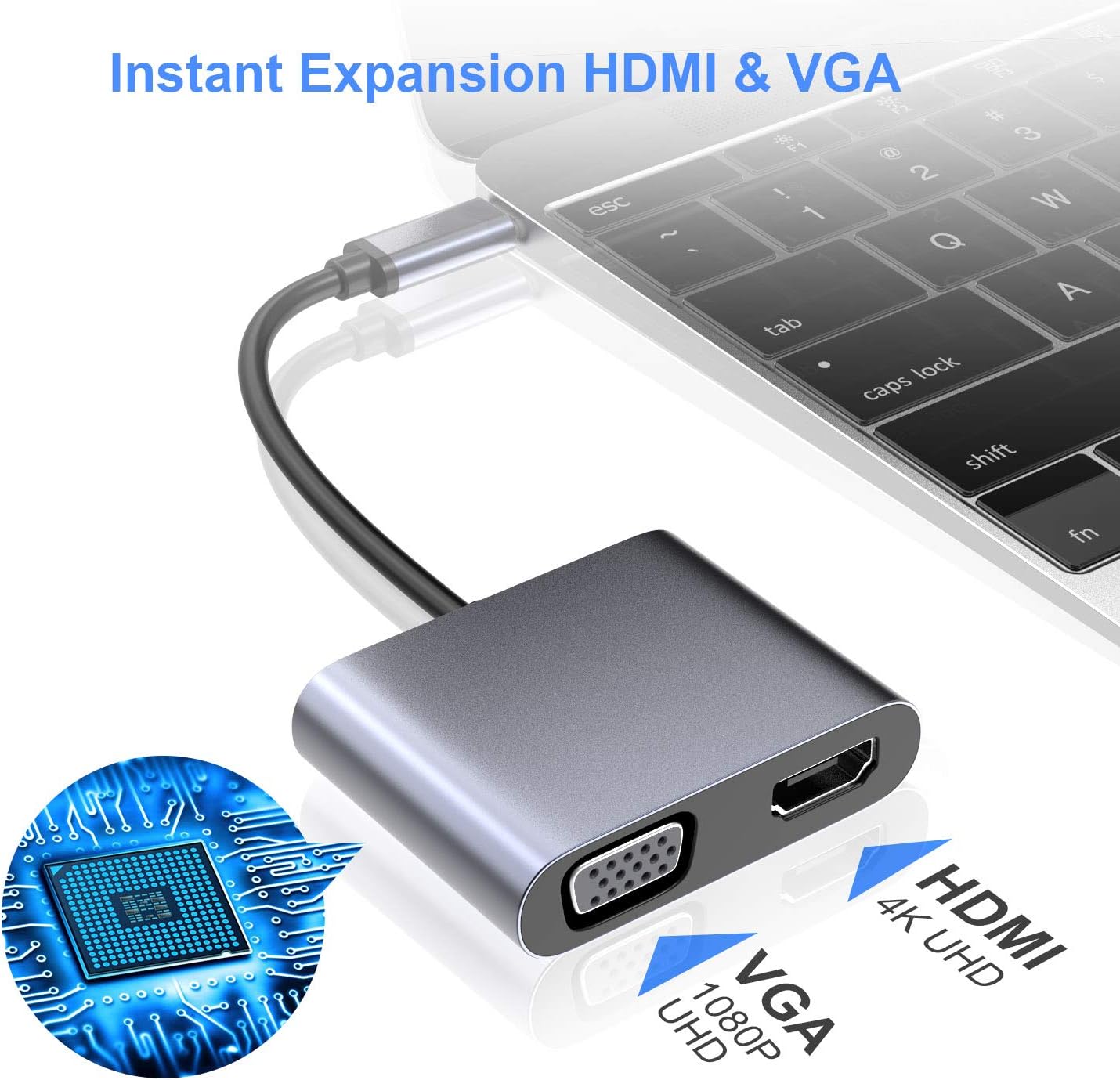 USB C to VGA HDMI Adapter, ElecMoga USB 3.0 Type C to VGA HDMI Hub 4K ...