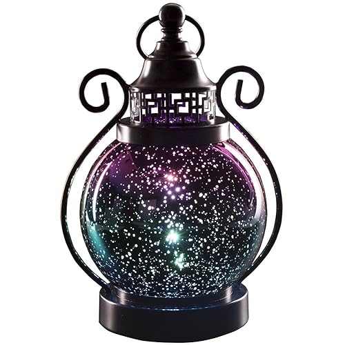 Valery Madelyn Moroccan Lanterns Decorative Indoor Color Changing, Hanging Halloween Lantern Decorations for Home Lamp Gothic Decor, Mercury Glass Sphere Globe Light, 2 Timer Modes 10.5 inch