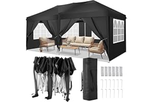 COBIZI Canopy 10x20 Pop Up Canopy Tent with 6 Sidewalls Party Tents for Parties Weddings Backyard Waterproof Outdoor Commercial Event Tent with Stakes, Ropes, Black