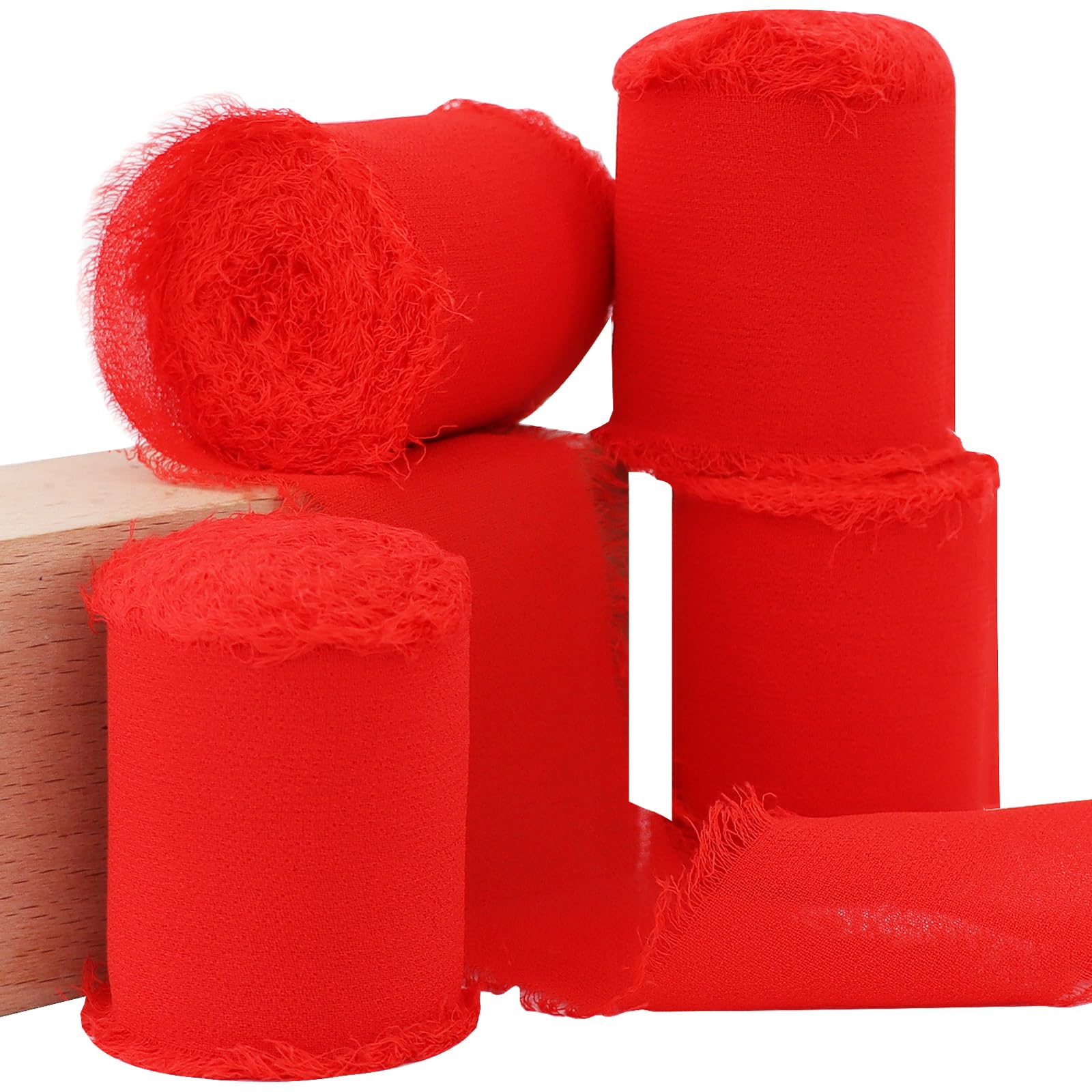 TONIFUL 4 Rolls Silk Chiffon Ribbon, 1-1/2 Inch x 22yds Red Chiffon Ribbons, Handmade Fringe Valentine Ribbon for Gift Wrapping, Bridal Bouquets, Wedding Invitations Valentine Day Decoration