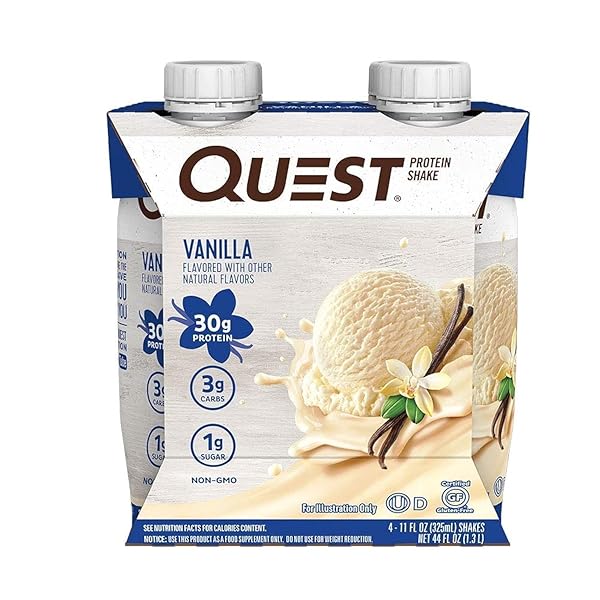 QUEST NUTRITION PROTEIN SHAKE, VANILLA, HIGH PROTEIN, LOW CARB, GLUTEN FREE, KETO FRIENDLY, 11 FL. OZ, 4 COUNT