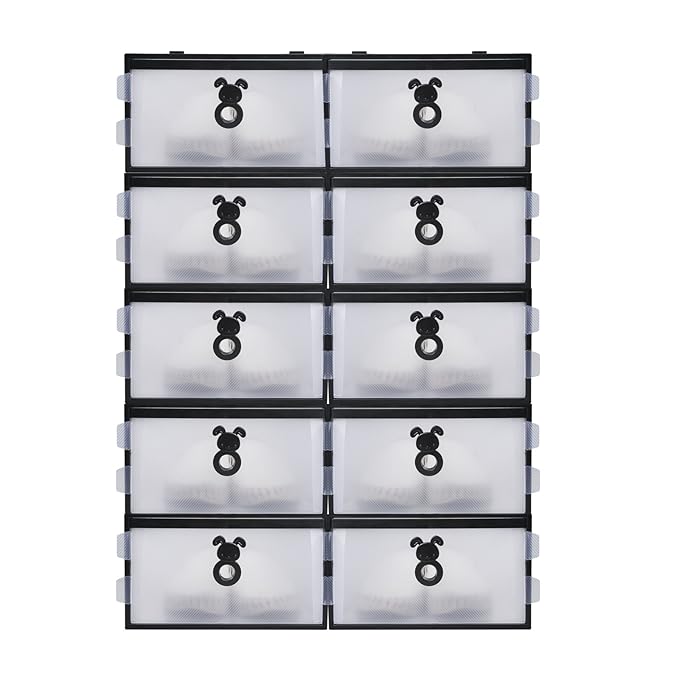 Vinteky® 10x Cajas Almacenaje plegable de plástico Zapatero DIY Cajón Organizador Transparente envase de la caja para zapatos Apilable Plegable Contenedor y Organizador para ropa,juguete,libro