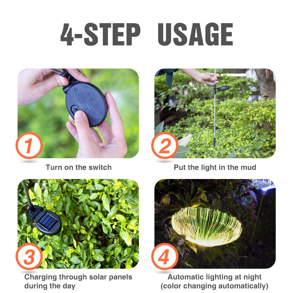 Neporal Multi-Colored Solar Stake Light Outdoor Decorative IP65 Waterproof Fiber Optic Solar Lighting 2 Pack Solar Garden Light Stakes for Yard Patio Garden Pathway Christmas Decoration