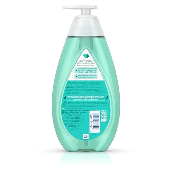 JOHNSON’S KIDS NO MORE TANGLES 2-IN-1 DETANGLING SHAMPOO & CONDITIONER FOR KIDS & TODDLERS, GENTLE & NO MORE TEARS, HYPOALLERGENIC & FREE OF PARABENS, SULFATES & DYES 20.3 FL. OZ