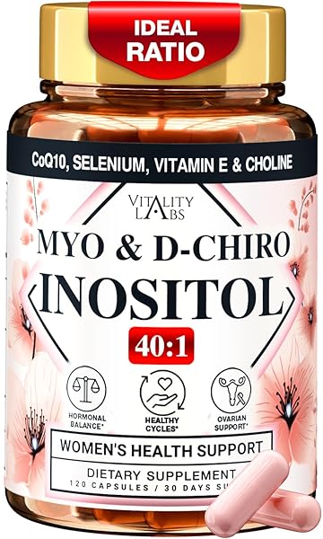MYO-INOSITOL & D-CHIRO INOSITOL SUPPLEMENT FOR WOMEN – IDEAL 40:1 RATIO COMPLEX FOR FERTILITY, HORMONAL BALANCE, MENSTRUAL CYCLE & OVARIAN HEALTH SUPPORT WITH COQ10, CHOLINE & SELENIUM – 120 CAPSULES
