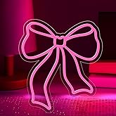 Bow Neon Sign for Wall Decor,Dimmable Cute Bow Neon Light,Pink Light Up Signs for Girl Women Bedroom Coquette Party Bar Background Valentine's Day Gifts Decoration